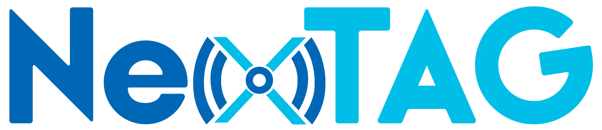 NexTAG logo with blue and cyan text and wireless signal icon