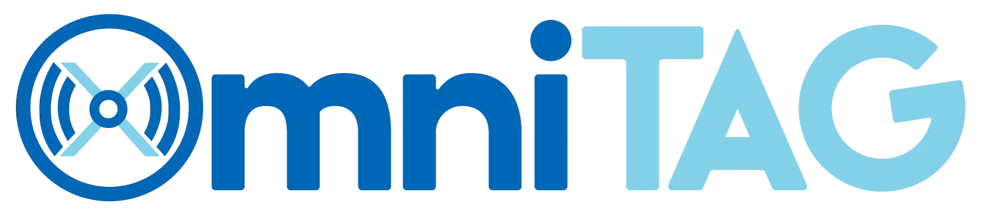 OmniTAG logo with blue wireless symbol and text in dark and light blue