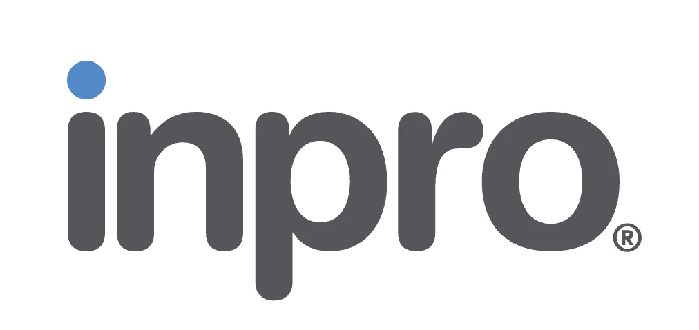 Inpro logo with blue dot above gray lowercase letters and registered trademark symbol